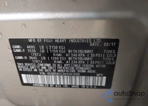 2017 Subaru Outback 2.5I Premium z USA, uszkodzony, nr VIN 4S4BSACC3H3367608